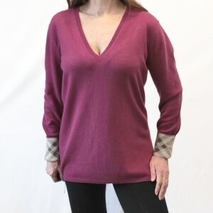 Burberry Cashmere Magenta V-Neck Sweater